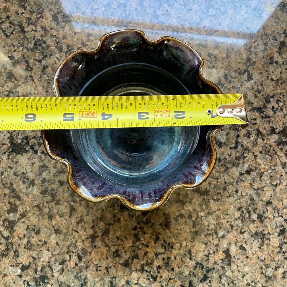 O’Quinn Pottery Onions or Apple Baker in Blue and Purple Glaze, Signed - Picture 3 of 4